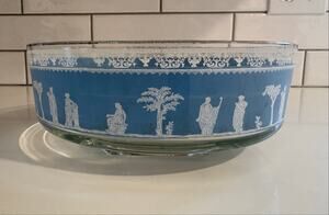 Vintage Jeanette Glass Company Blue Hellenic Gold Rimmed Salad Bowl